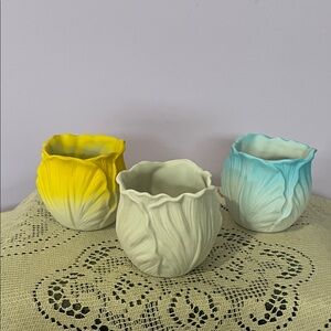 Ceramic Floral Leaf Texture candle holders  - Yellow, white , Blue spring decor